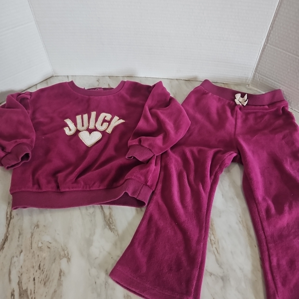 Juicy Couture Girls' Magenta Velour Sweatshirt & Joggers Set